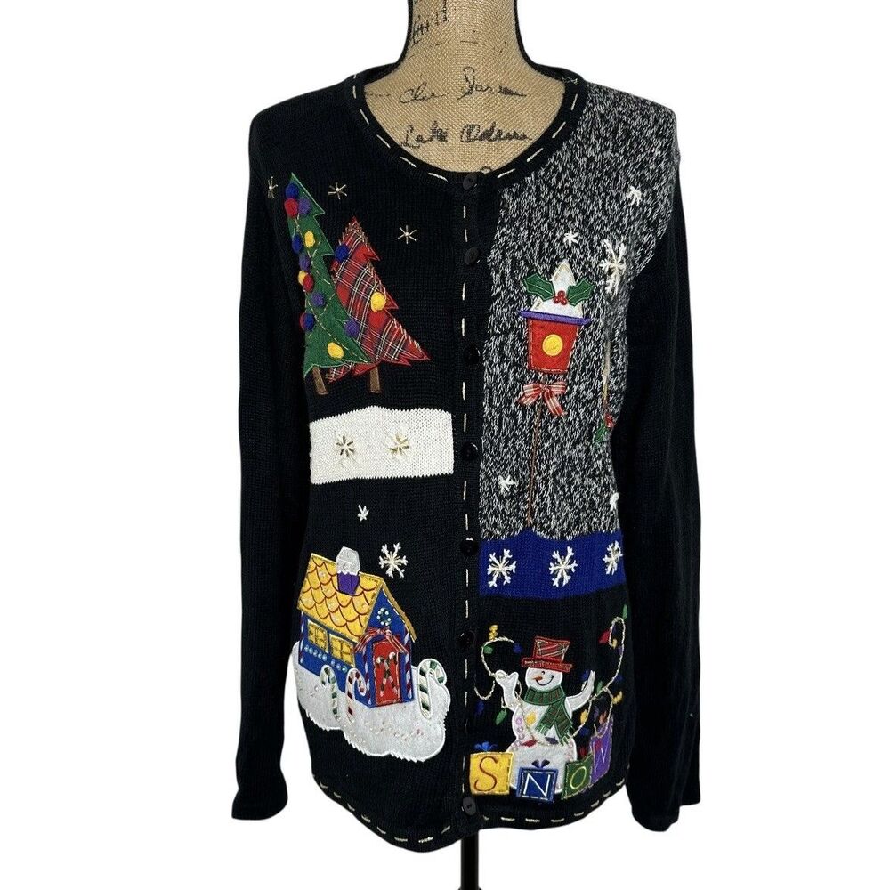 Vtg White Stag Ugly Christmas Sweater Sz XL Snowman Holiday Party Winter Scene